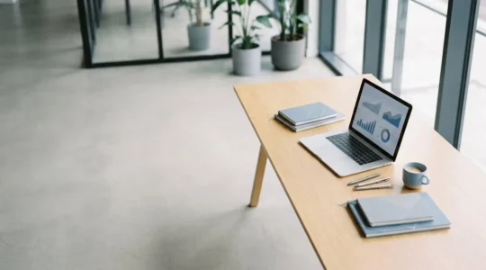 Espace de travail stratégique pour l'organisation de campagnes publicitaires avec vue d'ensemble sur plusieurs écrans de performance