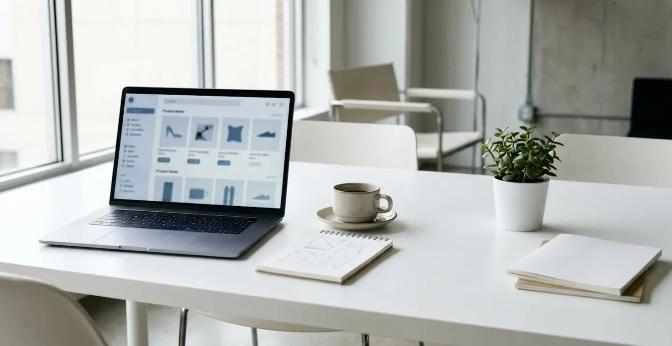 Vue d'ensemble minimaliste d'une interface de catalogue e-commerce organisée de manière optimale